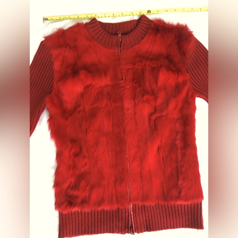 Y2k 2001 BCBG stunning rich red warm wool/ goat fur sweater jacket.